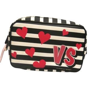 Victoria's Secret BEAUTY Black & White Stripes w/ Heart Cosmetic Makeup Bag